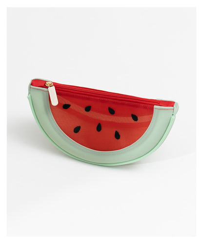 Fresh Minimalist Cartoon Fruit Shaped Semicircular Cosmetic Bag - Cute Watermelon & Pomelo Themed Makeup Pouch