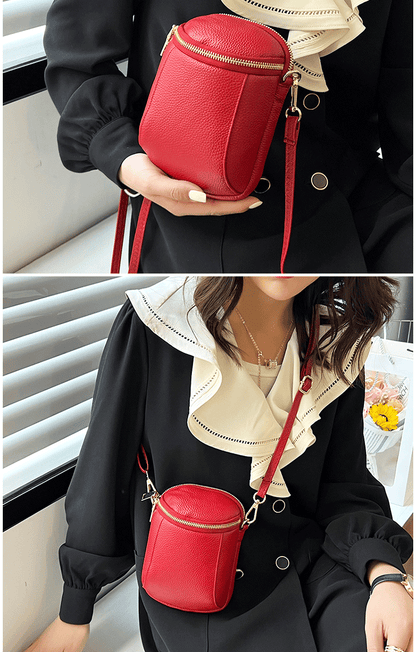 Women's Genuine Cowhide Leather Mini Bag, Trendy Versatile Soft Shoulder & Crossbody Bag, Multi-purpose Women's Cell Phone Bag with Soft Texture