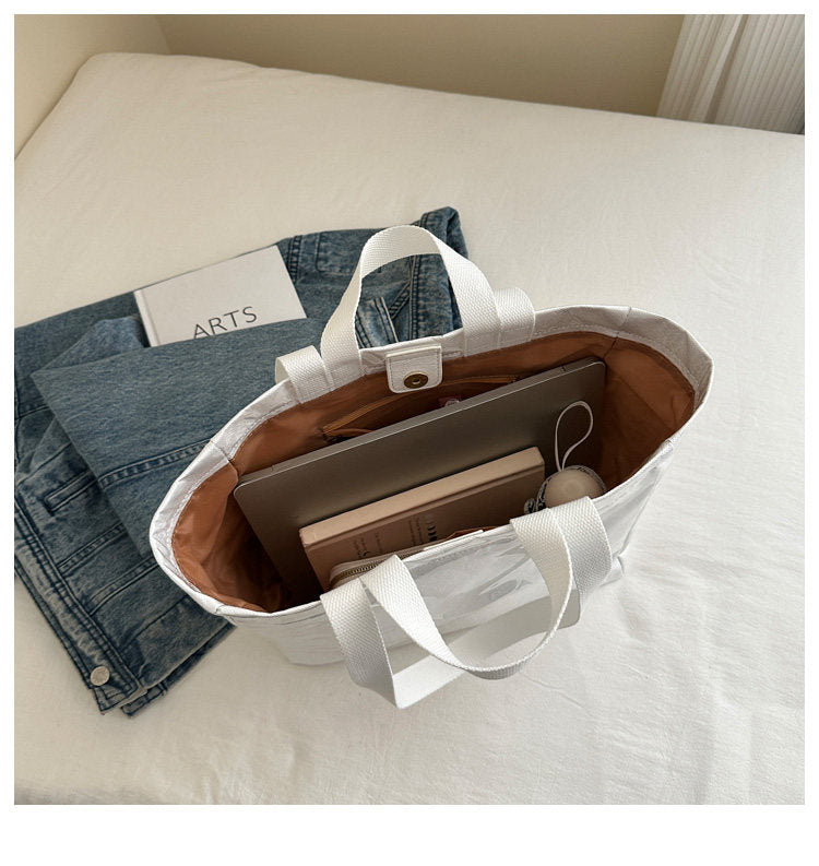 Large Capacity Waterproof Clear PVC Jelly Bag, Tyvek Tote Handbag for Daily Commute, Work, Shopping & Maternity Diaper Use