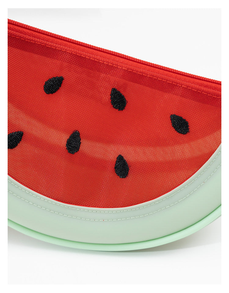 Fresh Minimalist Cartoon Fruit Shaped Semicircular Cosmetic Bag - Cute Watermelon & Pomelo Themed Makeup Pouch