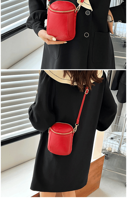 Women's Genuine Cowhide Leather Mini Bag, Trendy Versatile Soft Shoulder & Crossbody Bag, Multi-purpose Women's Cell Phone Bag with Soft Texture