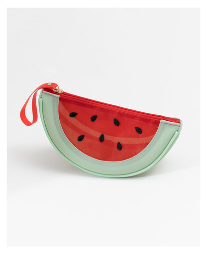 Fresh Minimalist Cartoon Fruit Shaped Semicircular Cosmetic Bag - Cute Watermelon & Pomelo Themed Makeup Pouch
