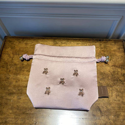 Adorable Healing Bear Embroidery Small Drawstring Pouch - Mini Organizer Bag for Trinkets