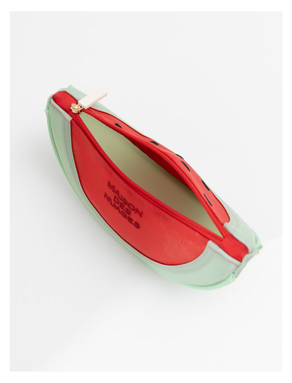 Fresh Minimalist Cartoon Fruit Shaped Semicircular Cosmetic Bag - Cute Watermelon & Pomelo Themed Makeup Pouch