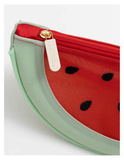 Fresh Minimalist Cartoon Fruit Shaped Semicircular Cosmetic Bag - Cute Watermelon & Pomelo Themed Makeup Pouch