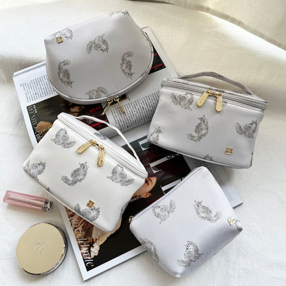 Persian Cat Print Series: Mini Barrel Bag, Makeup Pouch & Tissue Case Set