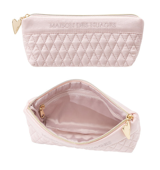 Elegant Chanel-Inspired Solid Color Makeup Organizer - Diamond Quilted Rhombus Stitched Multi-Purpose Storage Bag & Pen Case