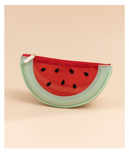 Fresh Minimalist Cartoon Fruit Shaped Semicircular Cosmetic Bag - Cute Watermelon & Pomelo Themed Makeup Pouch