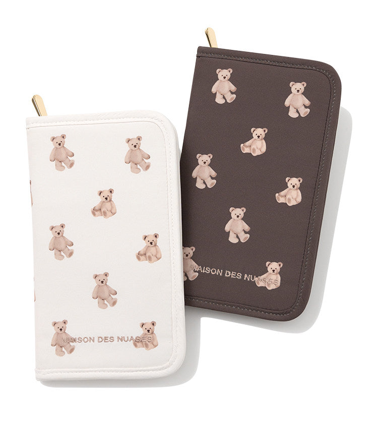Soft & Cute Cartoon Bear Print Travel Passport, Document & Card Organizer