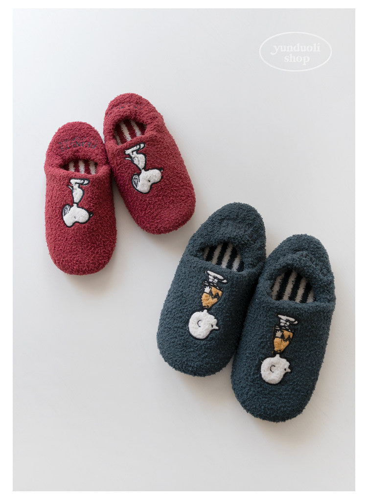 Fluffy Fleece Cartoon Snoopy Couple Slippers - Autumn Winter Warm Non-Slip Indoor Shoes