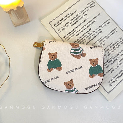 American Style Cute Cartoon Bear Accordion Card Holder, Multi-Card Slots Large Capacity Small Wallet, Lightweight Coin Purse for Women & Girl Students