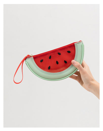 Fresh Minimalist Cartoon Fruit Shaped Semicircular Cosmetic Bag - Cute Watermelon & Pomelo Themed Makeup Pouch