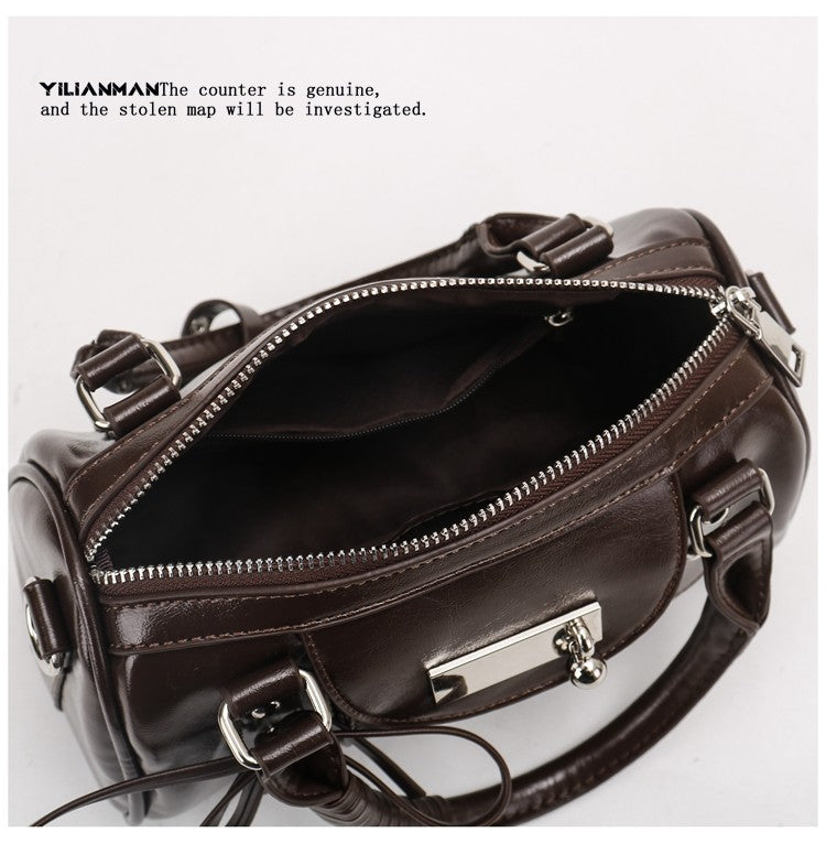Versatile Vintage Boston Bag for Women, Premium Textured Stylish Small Shoulder Bag, Multi-Wear Daily Crossbody Bag