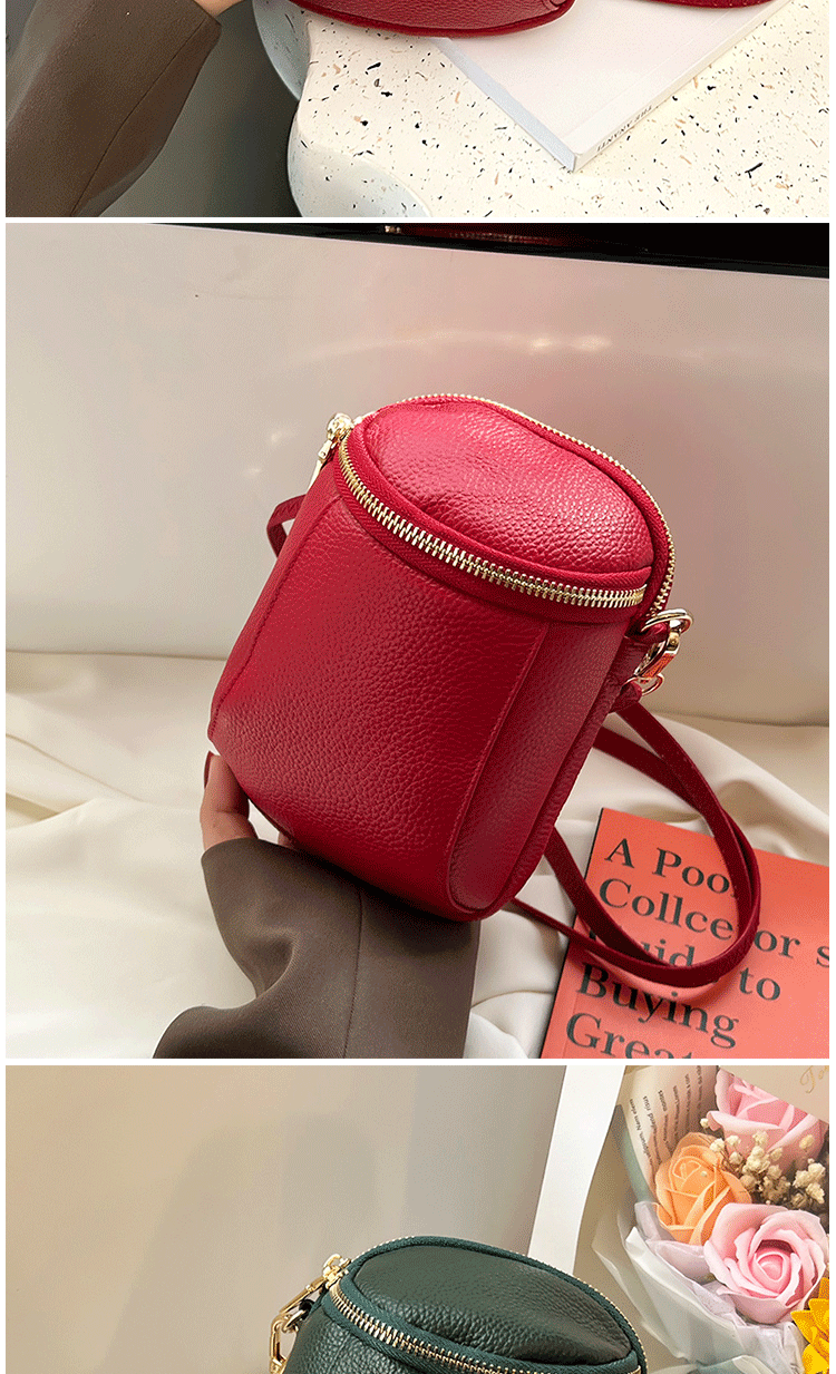 Women's Genuine Cowhide Leather Mini Bag, Trendy Versatile Soft Shoulder & Crossbody Bag, Multi-purpose Women's Cell Phone Bag with Soft Texture