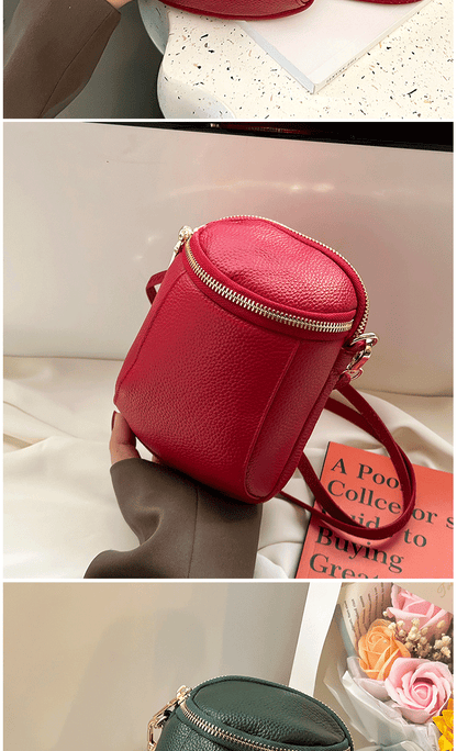 Women's Genuine Cowhide Leather Mini Bag, Trendy Versatile Soft Shoulder & Crossbody Bag, Multi-purpose Women's Cell Phone Bag with Soft Texture