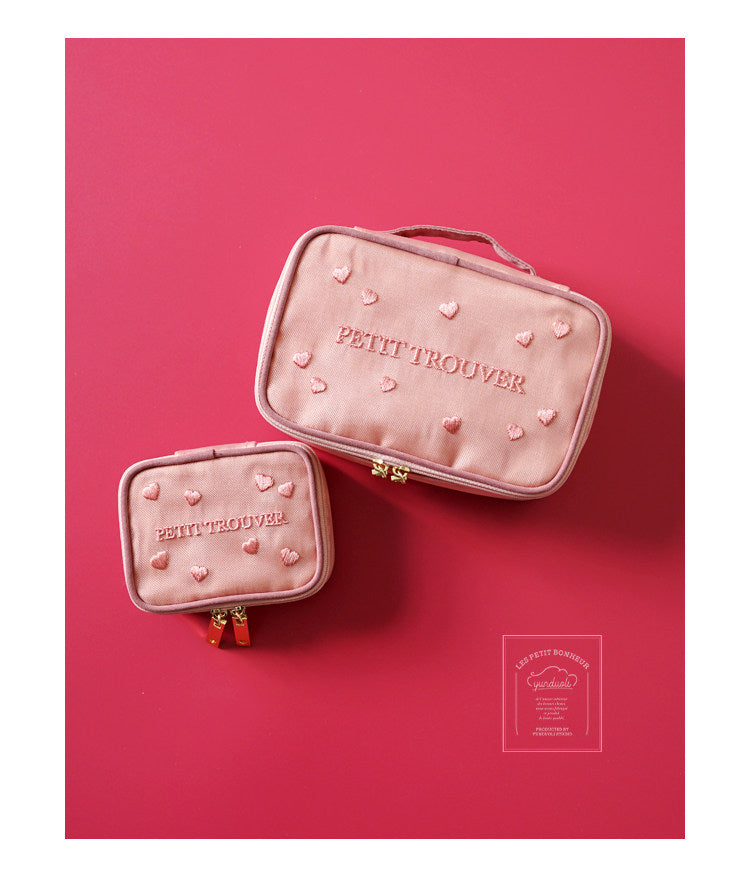 Sweet Fairycore Mesh Square Cosmetic Bag - Heart Embroidery Multi-Purpose Storage Bag