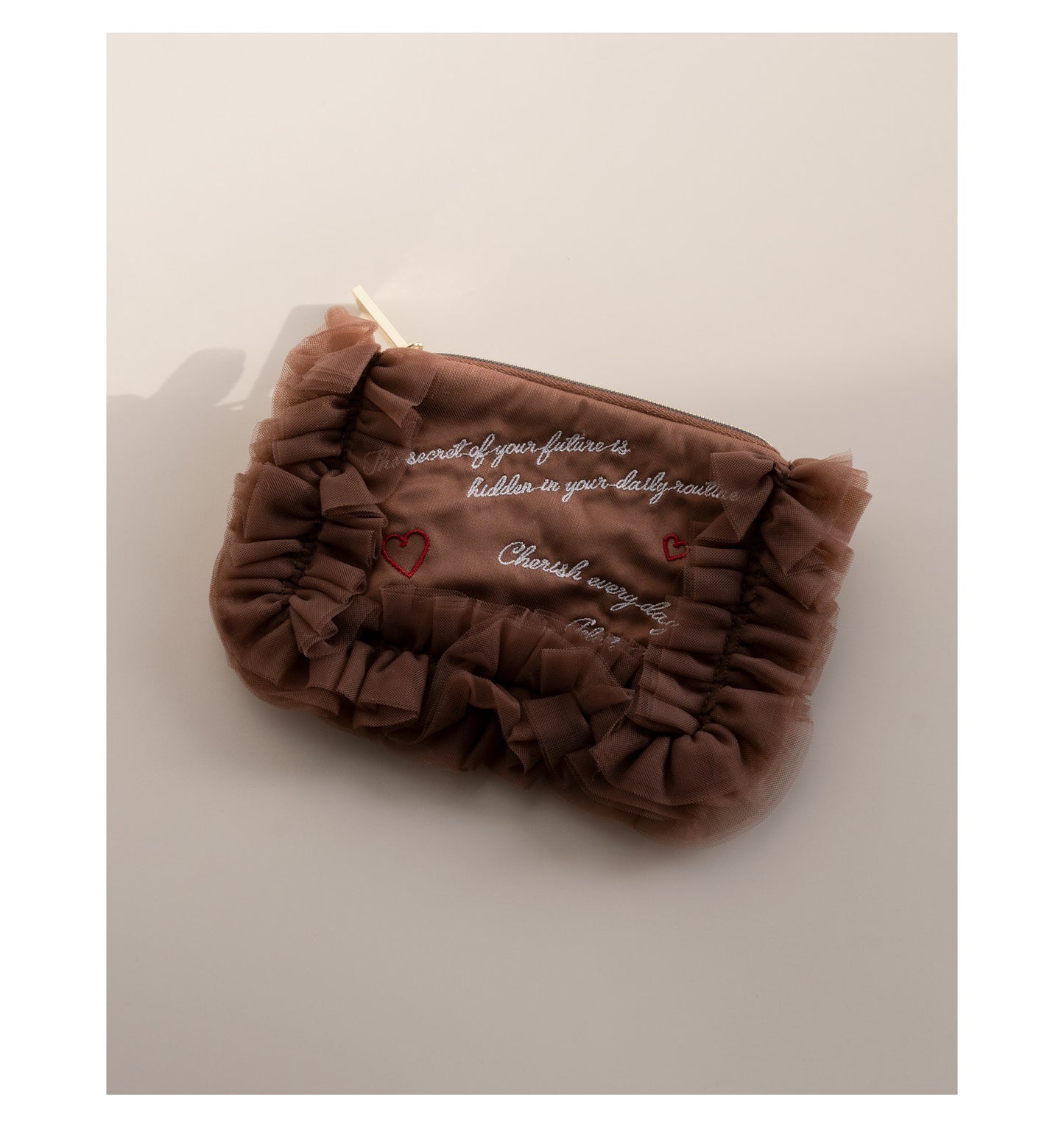 Valentine's Day Heart & Letter Embroidery Sweet Tulle Lace Trim Tissue Pouch Sanitary Pad Storage Bag