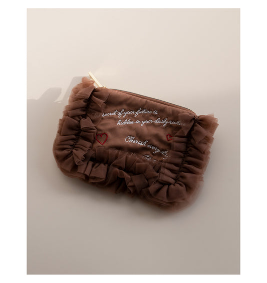 Valentine's Day Heart & Letter Embroidery Sweet Tulle Lace Trim Tissue Pouch Sanitary Pad Storage Bag