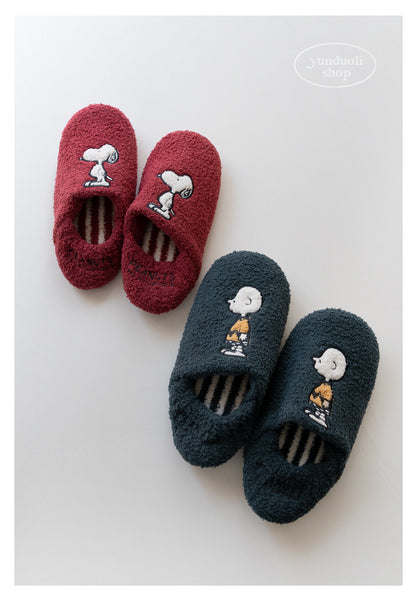 Fluffy Fleece Cartoon Snoopy Couple Slippers - Autumn Winter Warm Non-Slip Indoor Shoes