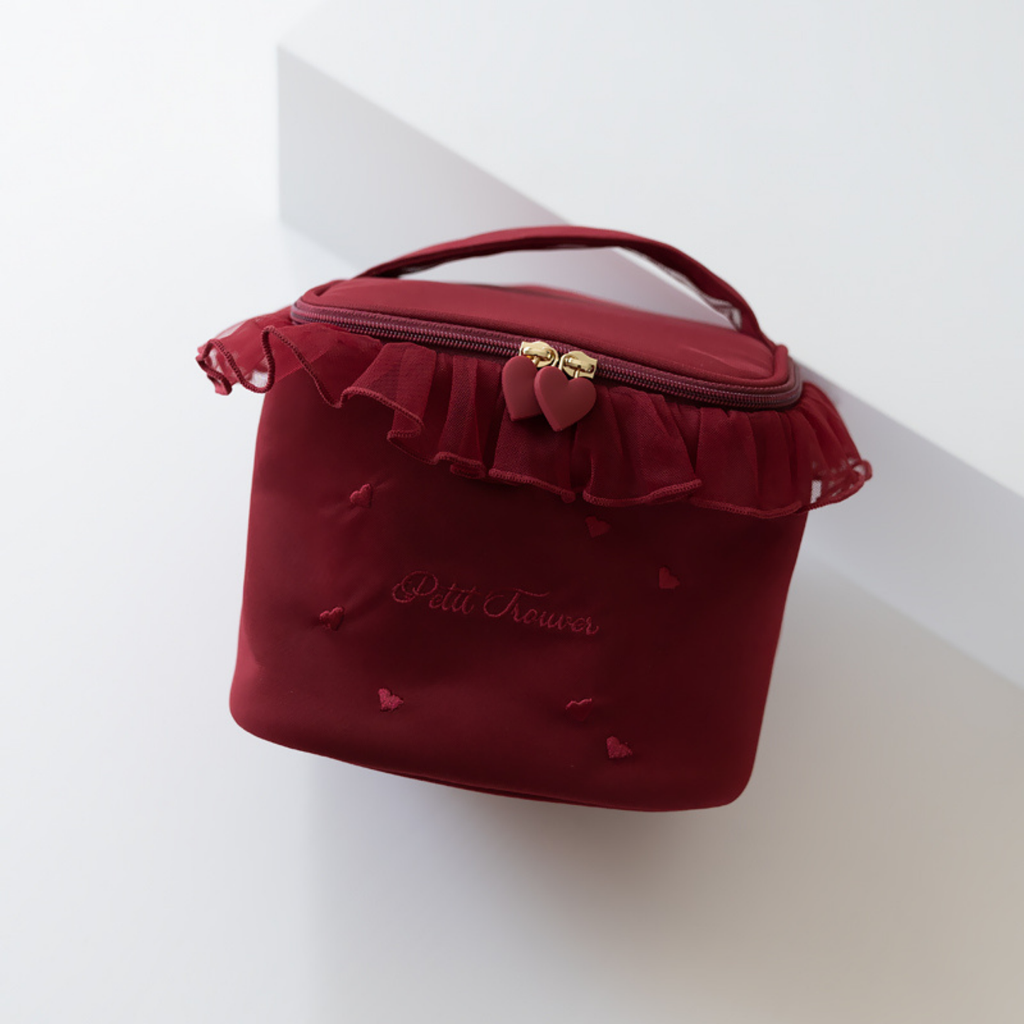 Petit Secret PETIT TROUVER Heart Embroidered Ruffle Makeup Bag Vanity Case