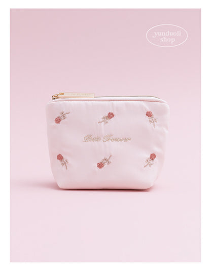 Japanese - Style Sweet & Cute Rose Embroidery Mesh Portable Sanitary Pad & Tissue Pouch