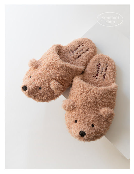 Cozy Plush Cartoon Bear Slippers for Couples, Fluffy Fleece Winter & Autumn Home Warmth Slippers