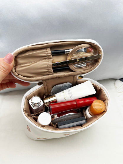 Aloof Cats & Cute Dogs Print Mini Handled Makeup Barrel Bag - Animal Print Organizer Pouch