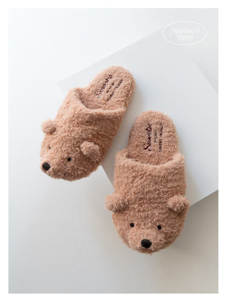 Cozy Plush Cartoon Bear Slippers for Couples, Fluffy Fleece Winter & Autumn Home Warmth Slippers