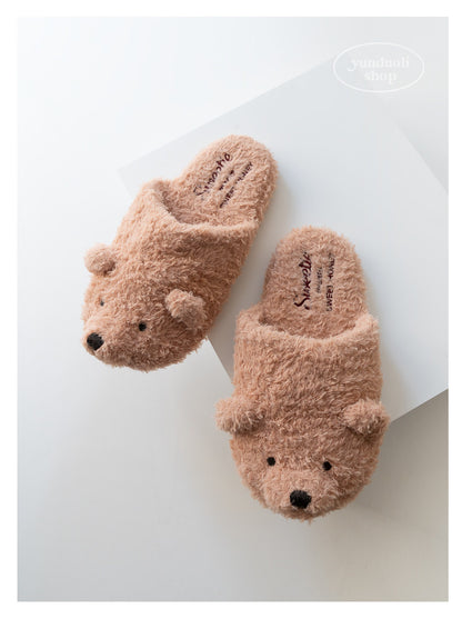 Cozy Plush Cartoon Bear Slippers for Couples, Fluffy Fleece Winter & Autumn Home Warmth Slippers