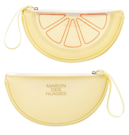 Fresh Minimalist Cartoon Fruit Shaped Semicircular Cosmetic Bag - Cute Watermelon & Pomelo Themed Makeup Pouch