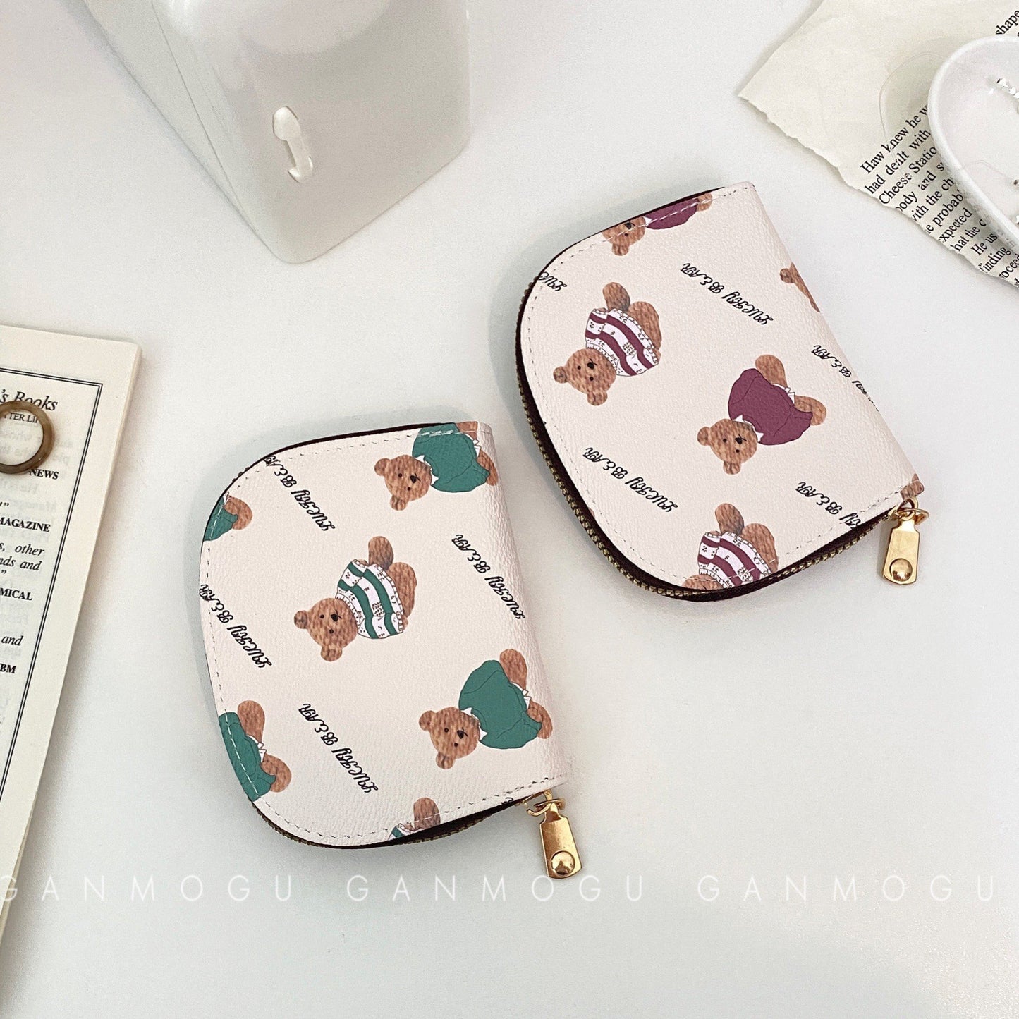 American Style Cute Cartoon Bear Accordion Card Holder, Multi-Card Slots Large Capacity Small Wallet, Lightweight Coin Purse for Women & Girl Students