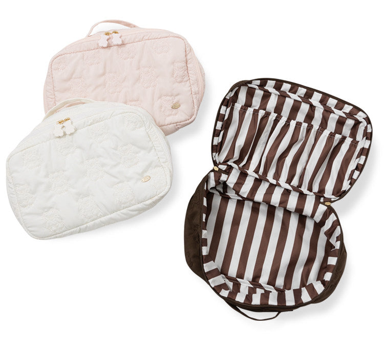 Cartoon Cute Embroidered Bear Soft Lightweight Handheld Makeup Bag - Multi-Purpose Travel Storage Organizer