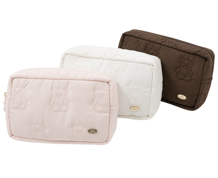 Cute Cartoon Bear Embroidery Lightweight Pouch | Cosmetic & Storage Bag