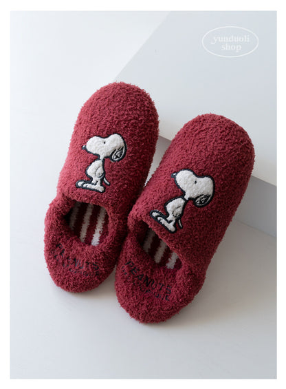 Fluffy Fleece Cartoon Snoopy Couple Slippers - Autumn Winter Warm Non-Slip Indoor Shoes