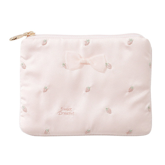 Sweet, Japanese-Style Minimalist & Fresh Tulle Pouch: Cute Cherry & Strawberry Embroidery Mini Cosmetic & Tissue Bag