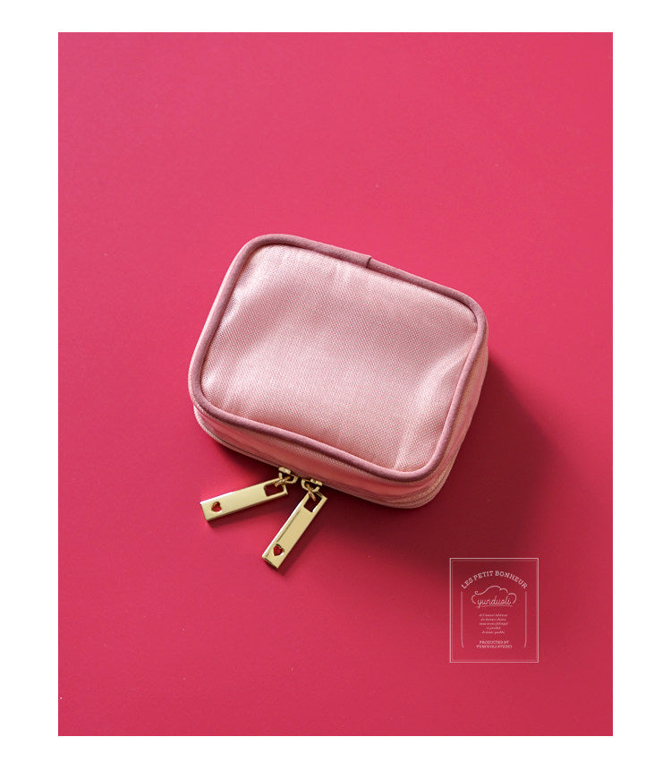 Sweet Fairycore Mesh Square Cosmetic Bag - Heart Embroidery Multi-Purpose Storage Bag