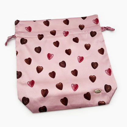 3-Size Pink Drawstring Storage Bag with Cute Chocolate Hearts - Sweet Gift & Organizer Pouch Set
