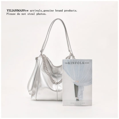 Women's Relaxed Vibe Chain Multi-Functional Tote Bag, Premium Texture Light Luxury Stylish Shoulder Bag, Versatile High-End Daily Commute Handbag
