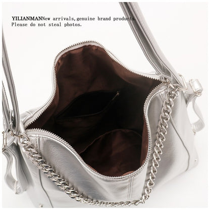 Women's Relaxed Vibe Chain Multi-Functional Tote Bag, Premium Texture Light Luxury Stylish Shoulder Bag, Versatile High-End Daily Commute Handbag