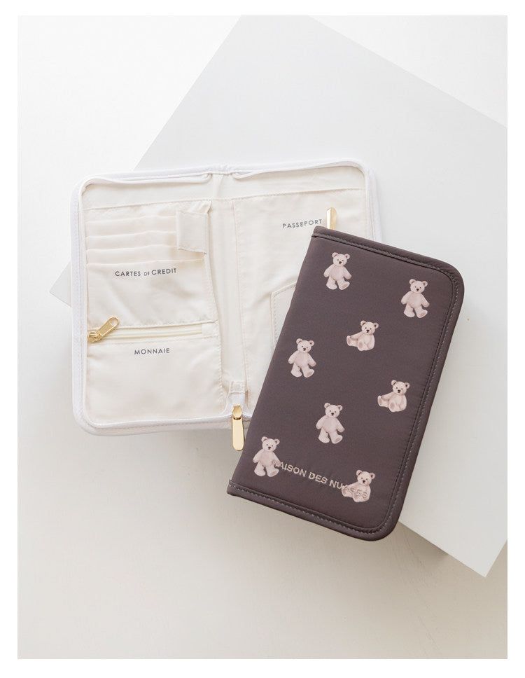 Soft & Cute Cartoon Bear Print Travel Passport, Document & Card Organizer