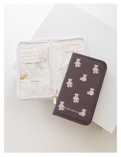 Soft & Cute Cartoon Bear Print Travel Passport, Document & Card Organizer