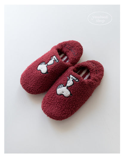 Fluffy Fleece Cartoon Snoopy Couple Slippers - Autumn Winter Warm Non-Slip Indoor Shoes