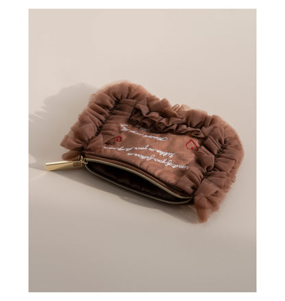 Valentine's Day Heart & Letter Embroidery Sweet Tulle Lace Trim Tissue Pouch Sanitary Pad Storage Bag