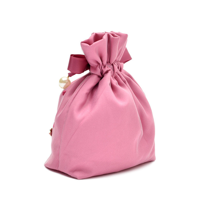 Embroidered Tiny Hearts Mesh Sweet Mini Drawstring Pouch - Travel Makeup & Small Items Organizer