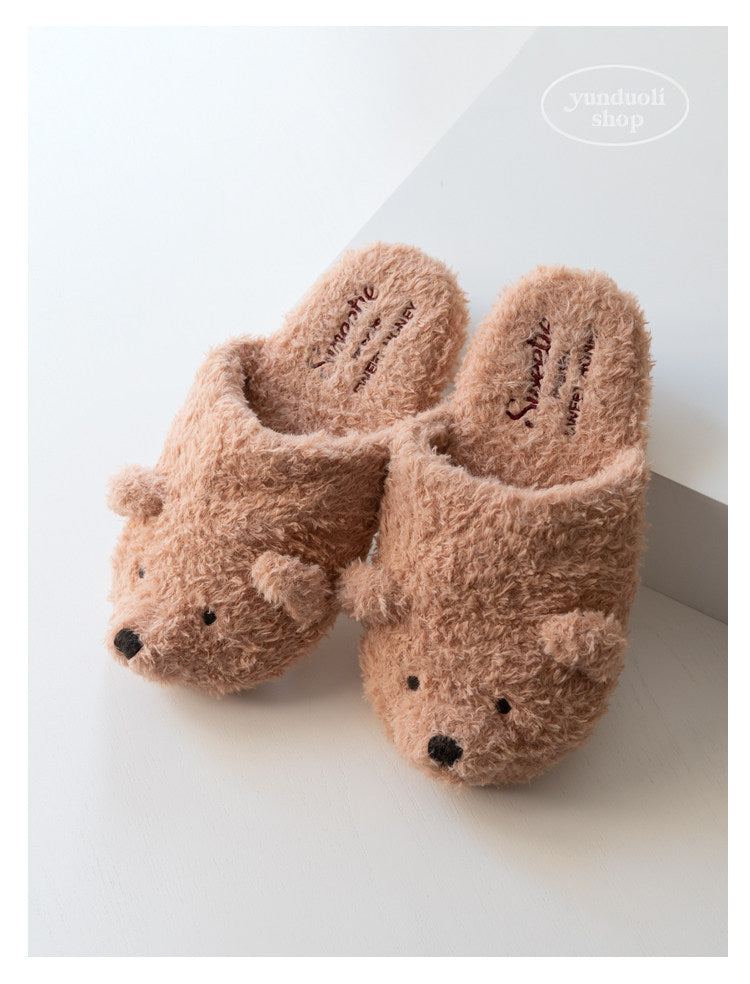 Cozy Plush Cartoon Bear Slippers for Couples, Fluffy Fleece Winter & Autumn Home Warmth Slippers