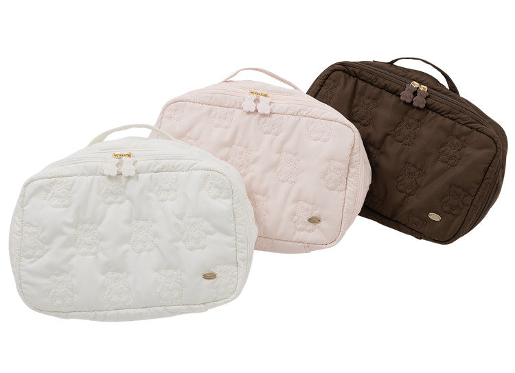 Cartoon Cute Embroidered Bear Soft Lightweight Handheld Makeup Bag - Multi-Purpose Travel Storage Organizer