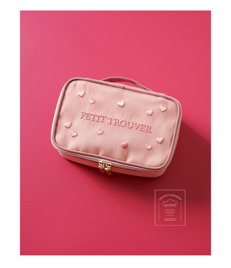 Sweet Fairycore Mesh Square Cosmetic Bag - Heart Embroidery Multi-Purpose Storage Bag