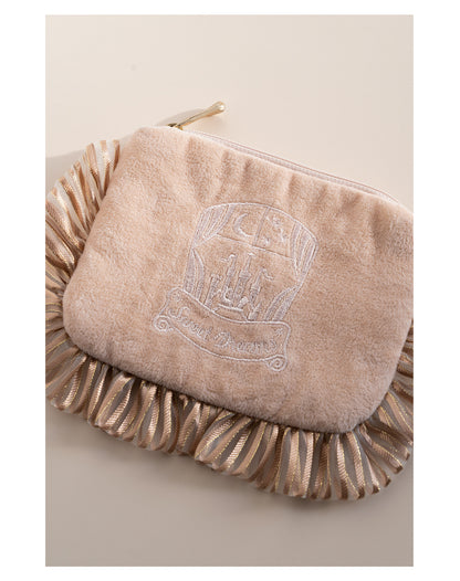 Petit Trouver Sweet Adorable Maillard Style Castle Embroidery Sanitary Pad Pouch Portable On-the-Go Small Bag