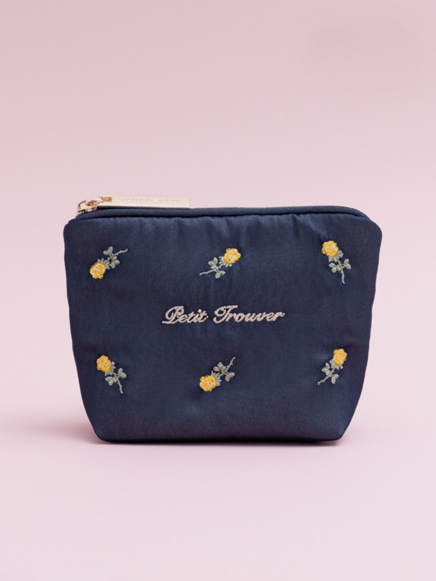 Petit Secret PETIT TROUVER Rose Embroidered Satin Small Cosmetic Bag