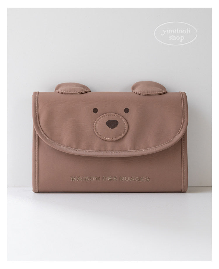 Cute Cartoon Brown Bear Large-Capacity Travel Bag | Document, Card & Vaccine Record Organizer
